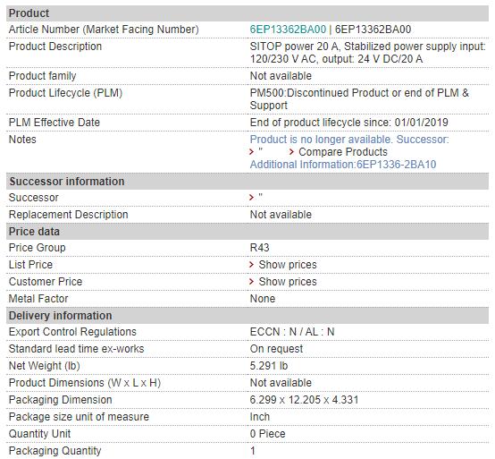 6EP1336-2BA00 6EP1 336-2BA00 Siemens Power Supply