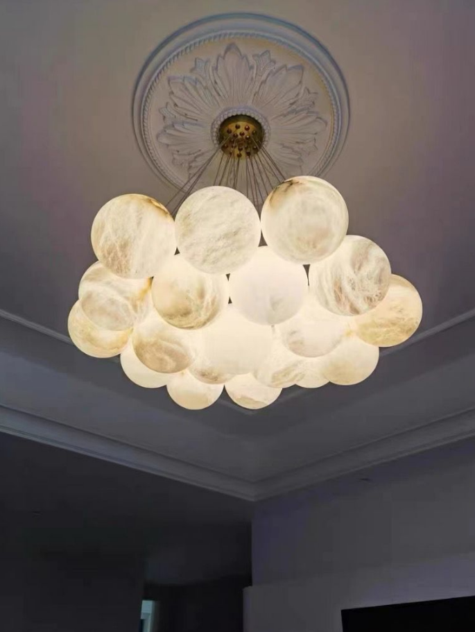 Custom Round Alabaster Ball Stairs Decorative Chandelier Natural Marble Led Chandelier Lighting
