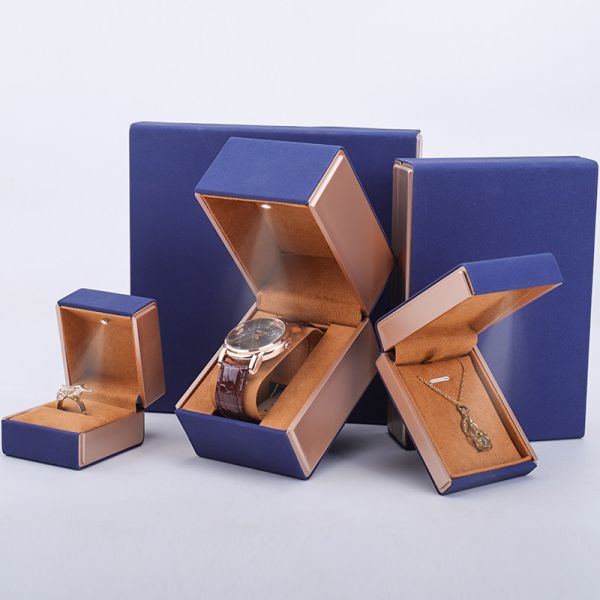 Buy 19x19x4cm Blue Velvet PU Leather Jewelry Gift Box with LED Light and Velvet Lining at wholesale prices