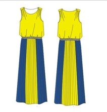 Quality Contract Pleated Ankle Maxi Dress , Yellow Long Scoop A-line for sale