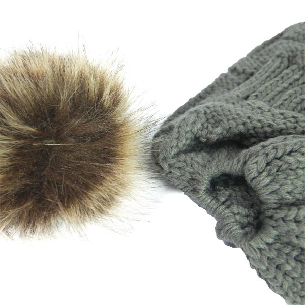 Removable Fur Pom Plain Cashmere Cap