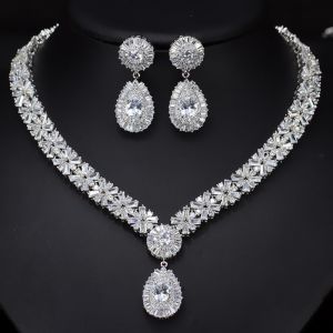 Water Drop Rhinestone Necklace & Earrings Full Crystal Necklace & Earrings