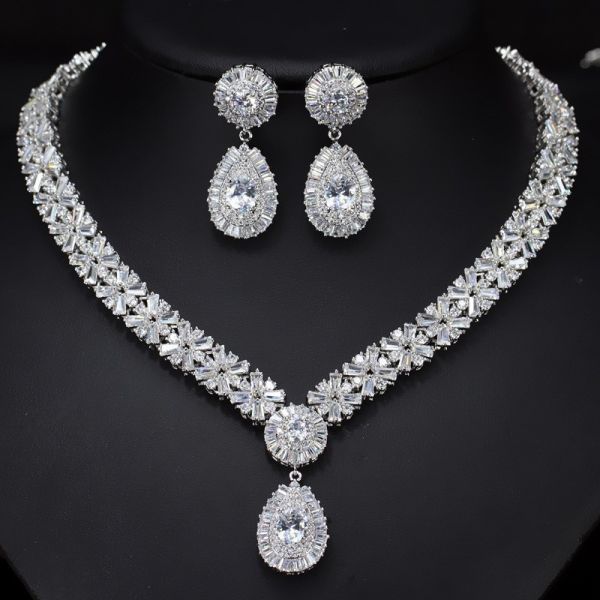 Water Drop Rhinestone Necklace & Earrings Full Crystal Necklace & Earrings Wedding Jewelry Set