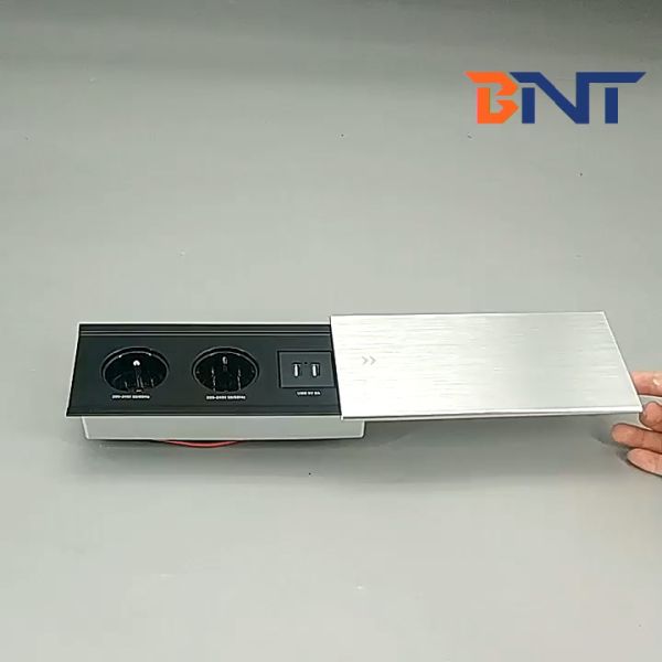 Aluminum alloy office table flush mount European power slide cover desktop