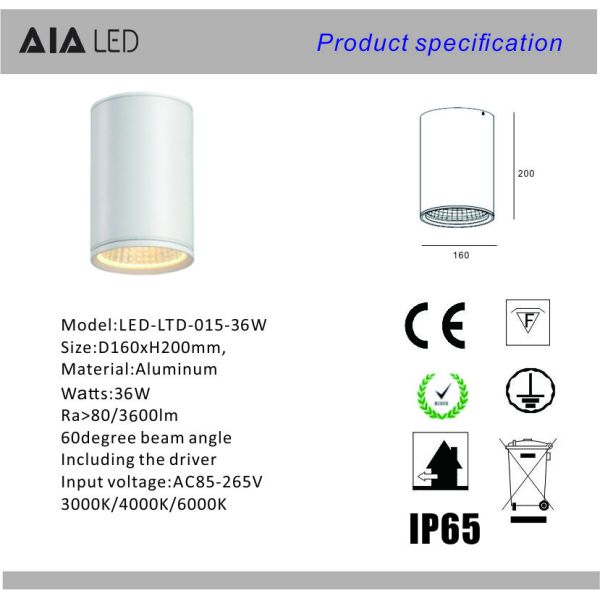 IP65 waterproof modern rounded DALI downlight 36W 0-10V dimmable exterior led down light &outside downlight