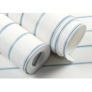 White And Blue Living Room Striped Wallpaper Strippable , Mediterranean Style