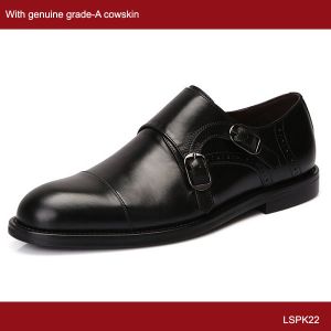 Black Mens Monk Strap Shoes , Goodyear Leather Shoes With Buckle