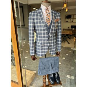 Plaid Striped 3 Piece Tuxedo Suit