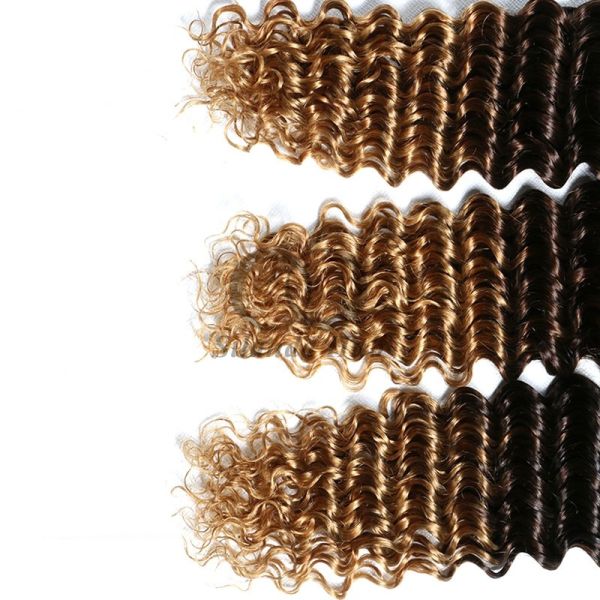 #T1B/4/27 Deep Wave Remy Human Hair Bundles Sew In Weave Bundles Brazilian Bundle Deals