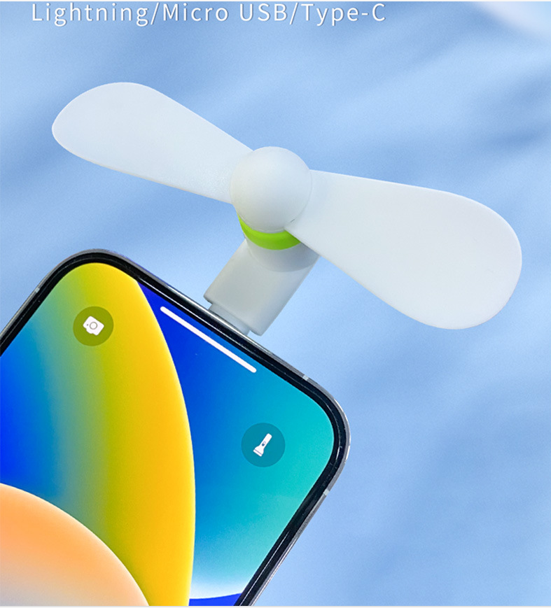 Silk Screen Printed Logo 2 in 1 USB Mini Fan for iPhone and Android Type-C Only 15g
