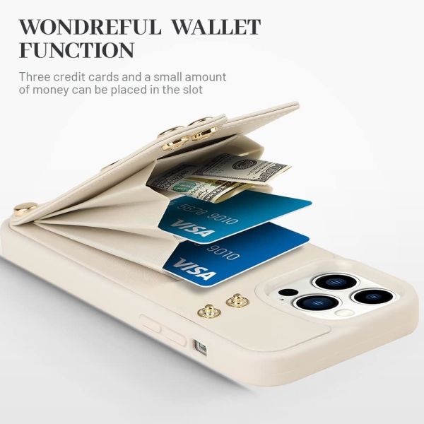 Cardholders with iPhone 13 Pro Max, 360° rotating ring holder, leather holder card slot case, RFID shockproof cover,