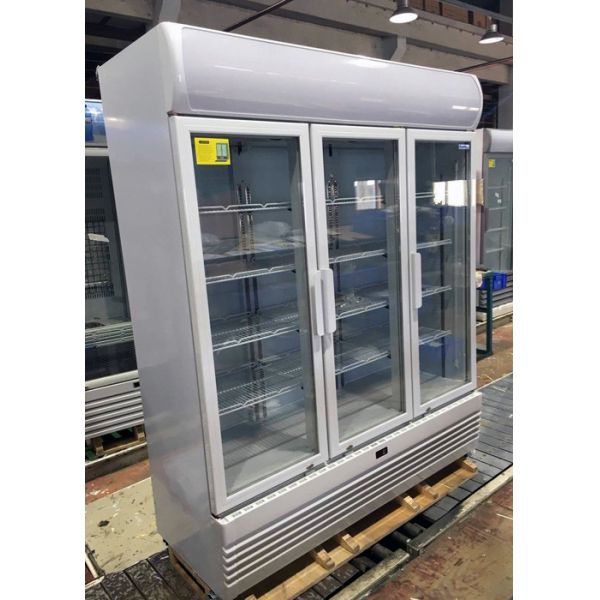 Supermarket Reach In Upright Glass Door Freezer Merchandiser With LED Canopy