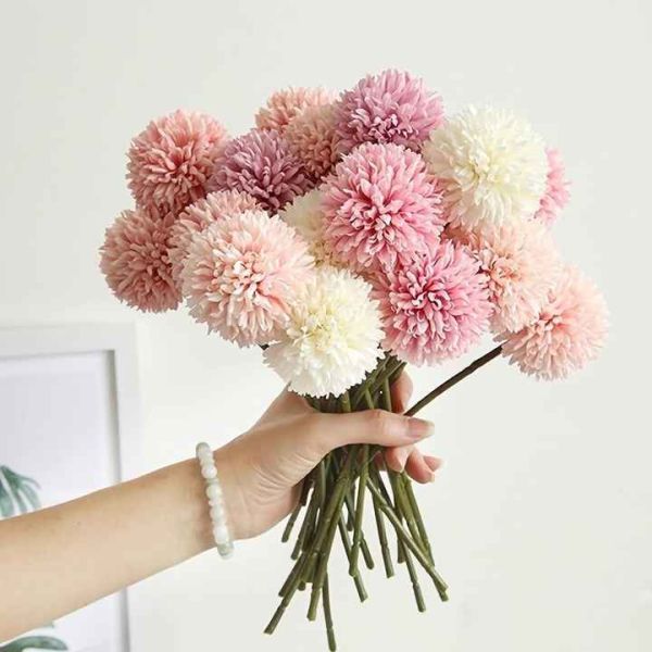 Hot Sale Artificial Single Chrysanthemum Branch Silk Marigold Ball PingPong Artificial Flowers Bulk Cake Wedding DecorDIY