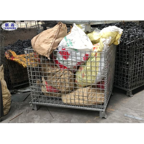 Buy Heavy Duty Wire Mesh Pallet Cages Galvanized Cold Drawn Steel Foldable Basket at wholesale prices