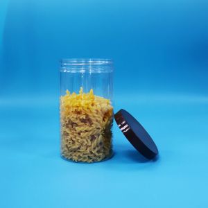 Plastic Transparent PET Snacks Food Sweet Nuts Jar With Black Normal Screw Top