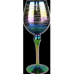 Laser Circles Pattern Iridescent Crystal Wine Glass With Pearl Stem