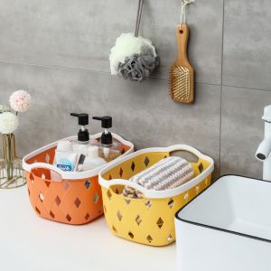 White Rectangular Plastic Shelf Organizer Basket With Handles