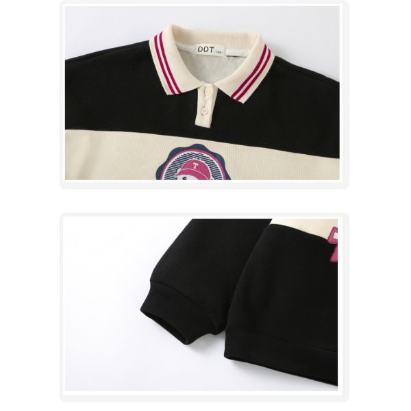 Children's Spring and Autumn clothing matching color warm casual jumper cartoon printed hoodie Korean two-piece set