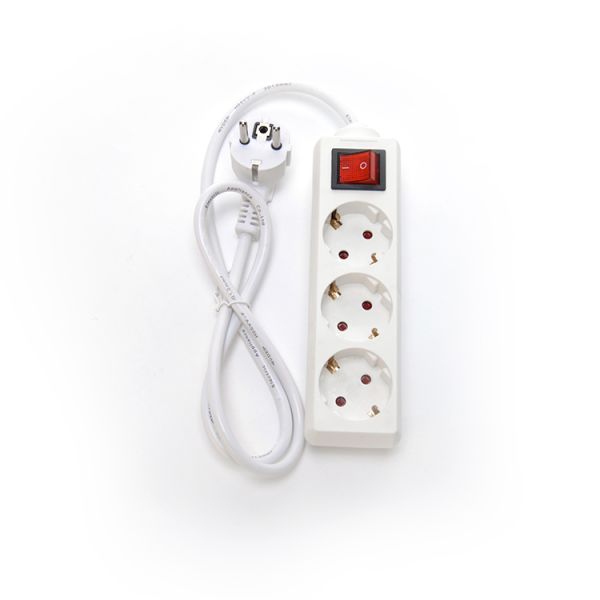 EU Type Power Strip Surge Protection 3 Gang Extension Cord Socket with H03vvh2 f 2x0.75mm2 Power Cable and Electrical Plug