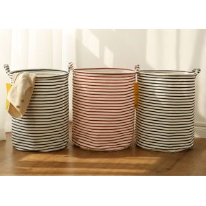 Quality Laundry basket storage bag large box customizable colors stripe Green blue Cotton Linen for sale
