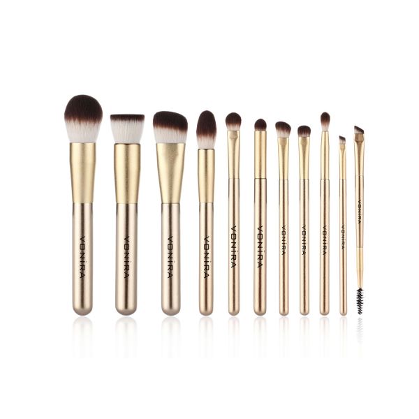 Buy Vonira Gold Synthetic Makeup Brushes 11pcs With Private Label at wholesale prices
