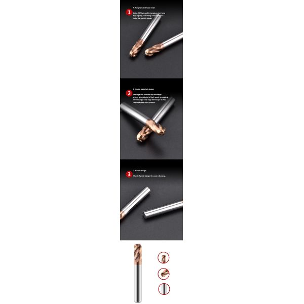 Solid Carbide 4 Flute Ballnose Endmill 6mm Coated HRC55 HRC60 For Wood And Metal Working