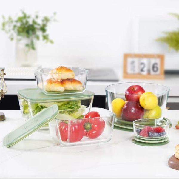 Buy Modern and Stylish Teal Color Glass Container with PP Lid Made of High Borosilicate Glass for Food Storage at wholesale prices
