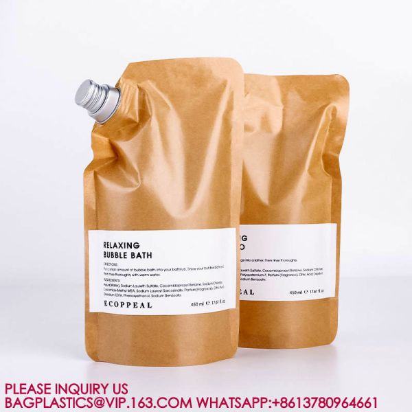 OEM ODM Eco-Friendly Recyclable Kraft Spout Pouch Shampoo Skincare Lotion Refill Bag