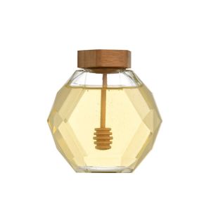 380ml Geometric Hexagon Glass Honey Jars With Metal Lid