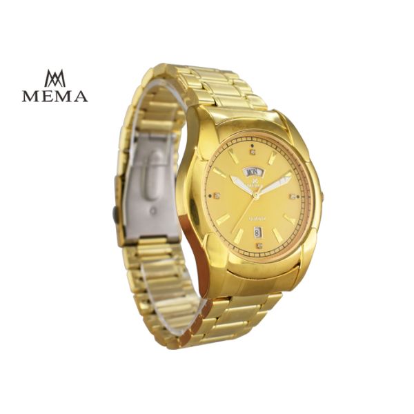 High End Men'S Gold Quartz Watch With Date And Day Alloy Shell Light