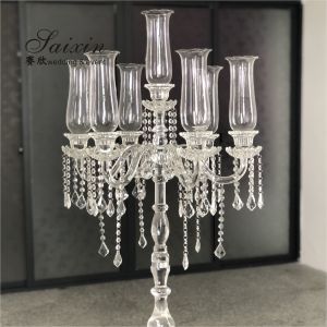 Hot custom wedding decoration centerpieces long stem 7 arms crystal candle