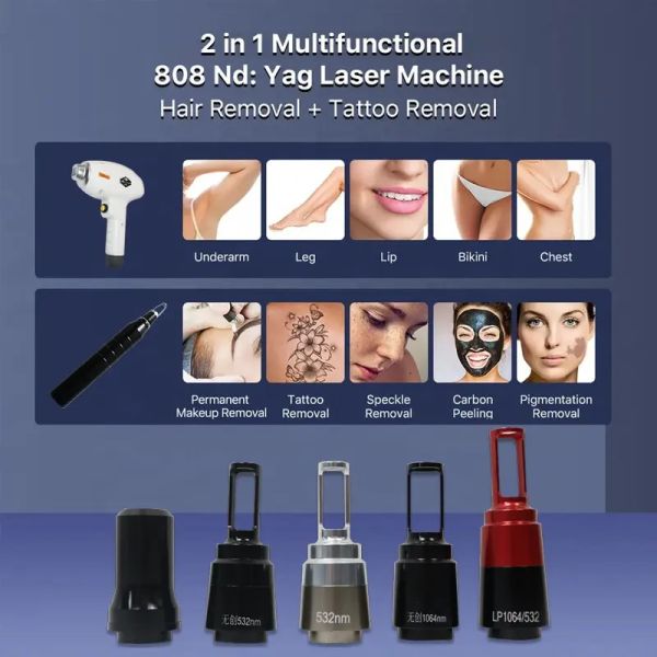 755 808 1064nm Triple Laser Hair Removal Machine 2 Handles Diodo Pico Second Yag Tattoo
