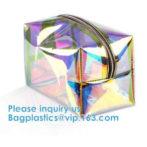 Custom Shell Shaped White Nylon Mesh Cosmetic Bag Pouch For Make Up,Hologram Vinyl Material Pvc k Holographic Bag