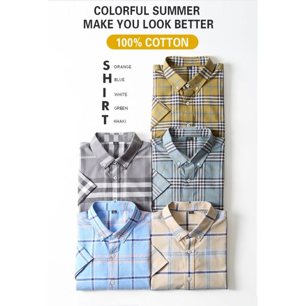 Casual Plaid Shirt 100% Cotton Oxford Cotton Anti-Wrinkle Breathable Thin Man Shirts