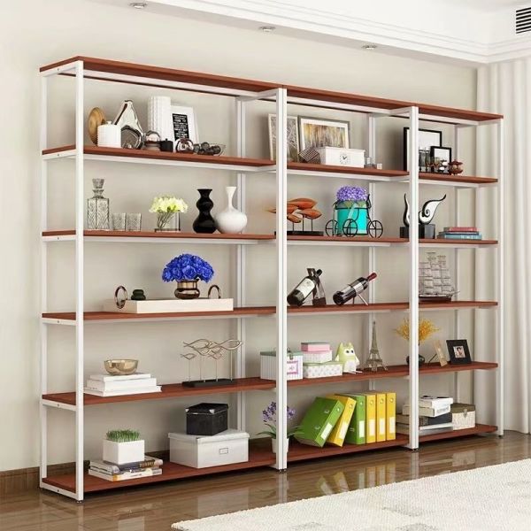 Buy Retail Store Metal And Wood Display Shelves Durable Black Golden White at wholesale prices