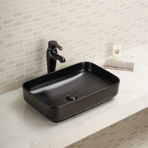 Buy Glaze Black Vessel Bathroom Sink Rectangular Countertop Basin 610X400X145mm at wholesale prices