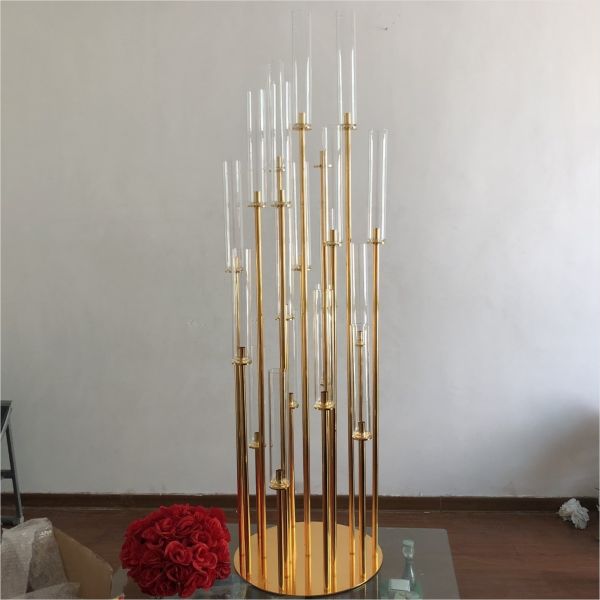 Buy 20 Holder Gold Modern Crystal Candlesticks Large Wedding Event Table Decoration at wholesale prices