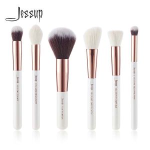 China Full 6pcs White And Rose Gold Makeup Brushes Aluminium Ferrule on sale