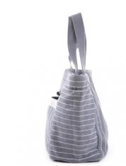 Gray Strip Insulated Cooler Lunch Bag with Drawstring Inside