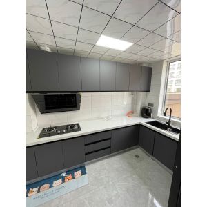 Modern White Flat Panel MFC Melamine Customized Kitchen Cabinets