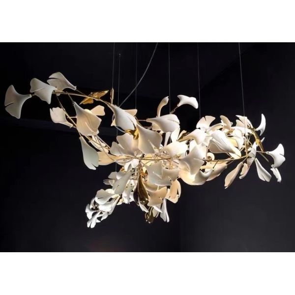 Restaurant Projects Large Custom Made Lamp White Ceramic Flower Pendant Light Leaf Chandelier