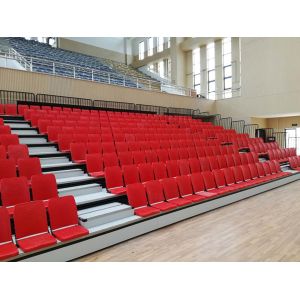 Red Foldable Q235 Steel Retractable Seating System / Telescoping Bleachers