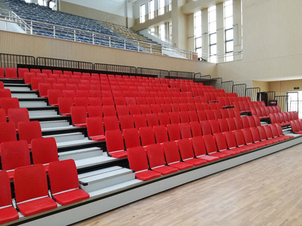 Buy Red Foldable Q235 Steel Retractable Seating System / Telescoping Bleachers at wholesale prices