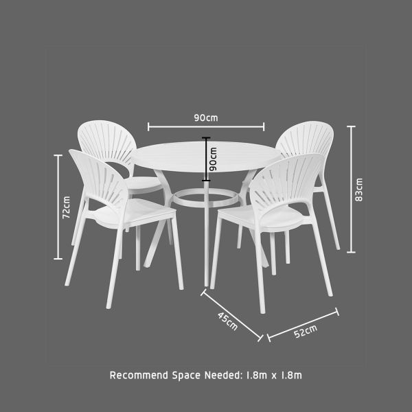 Round Dining Table and L 52 x W45 x H83cm Chair Size Set for Outdoor Living by AJUNION