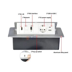 Aluminum Alloy Pop-up Tabletop Power Socket EU power socket with Modular