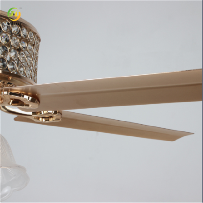 4 Blades LED Crystal Metal Gold / Black Ceiling Fan Light With Remote Control 52 Inch