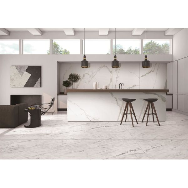 Foshan Supplier Living Room Porcelain Floor Tile Full Body Carrara White Marble Tiles Jazz White Ceramic Tiles 120*240cm