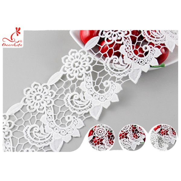 Buy Heavy Polyester Lace Fabric For Pom Dress , 8CM Guipure Floral Lace Trim at wholesale prices