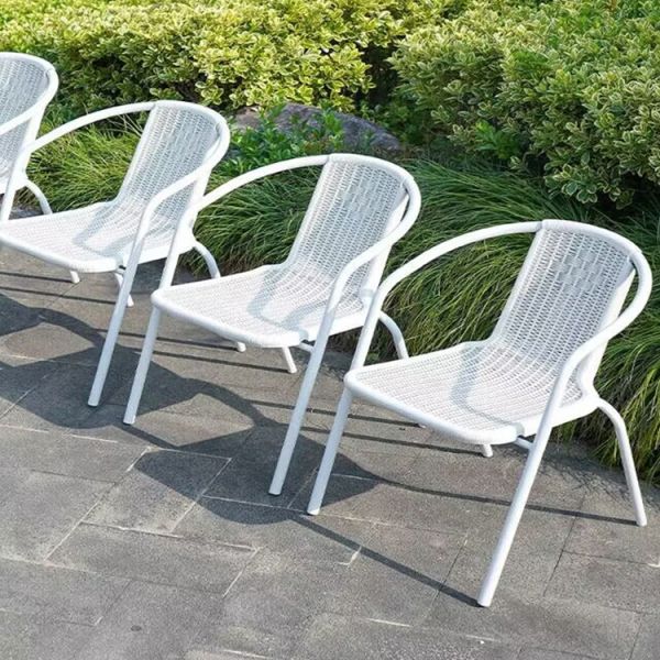 Outdoor Balcony Restaurant Cafe Garden Leisure Metal Glass Round Table and Rattan Chair