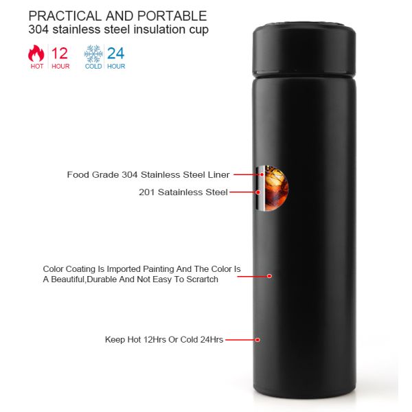 500ml Double Wall Stainless Steel Vacuum Insulated Led Temperature Display Thermos Flasks Smart Water Bottle